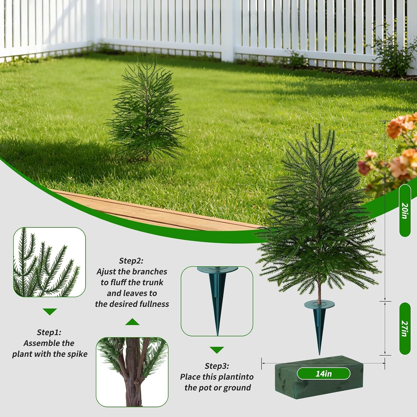 Grooy 2 Pack 3FT Artificial Norfolk Pine Tree with Pot - UV Protection Faux Tree Fake Plants with PE Branch for Indoor Outdoor Home Front Porch Christmas Decor