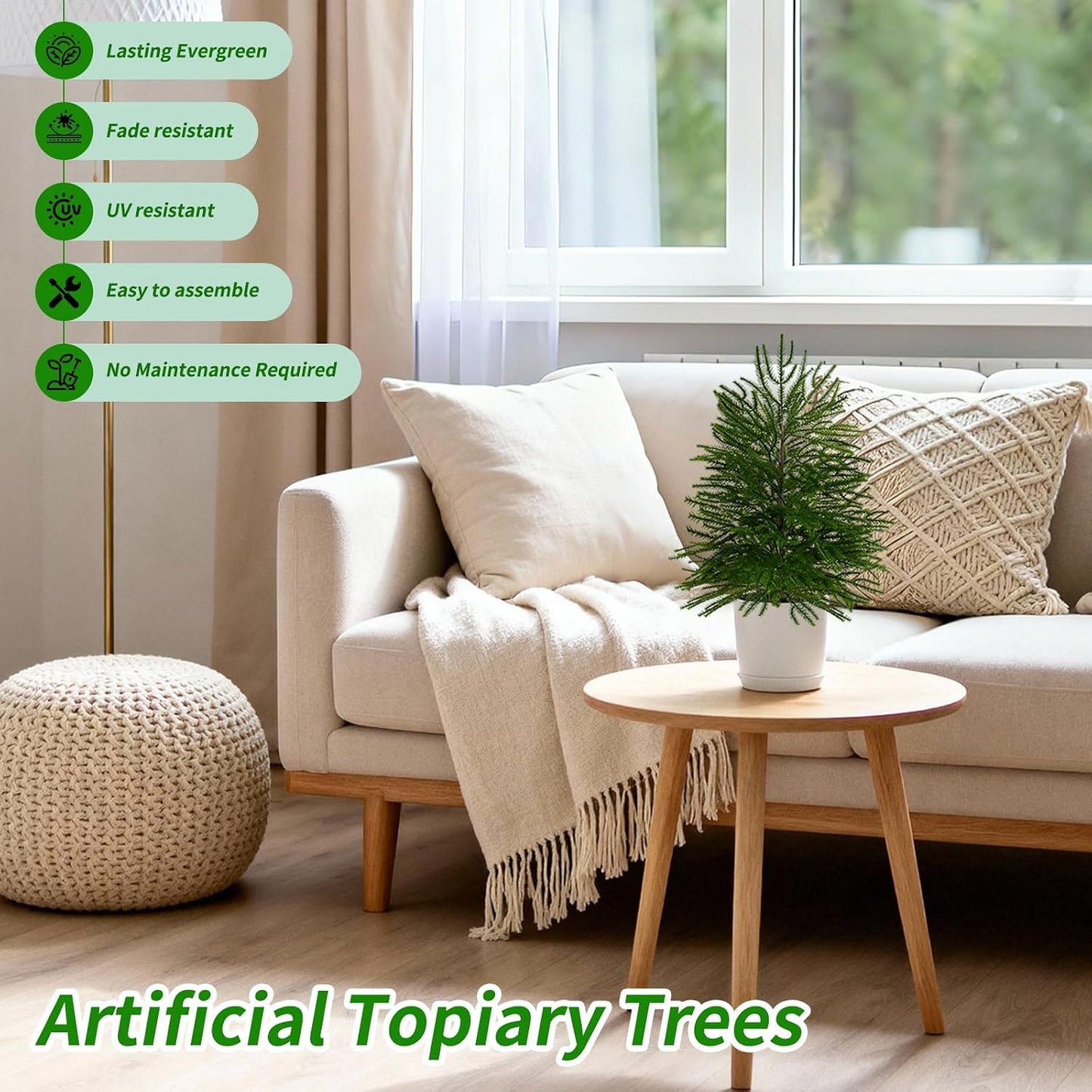 Grooy 2 Pack 3FT Artificial Norfolk Pine Tree with Pot - UV Protection Faux Tree Fake Plants with PE Branch for Indoor Outdoor Home Front Porch Christmas Decor