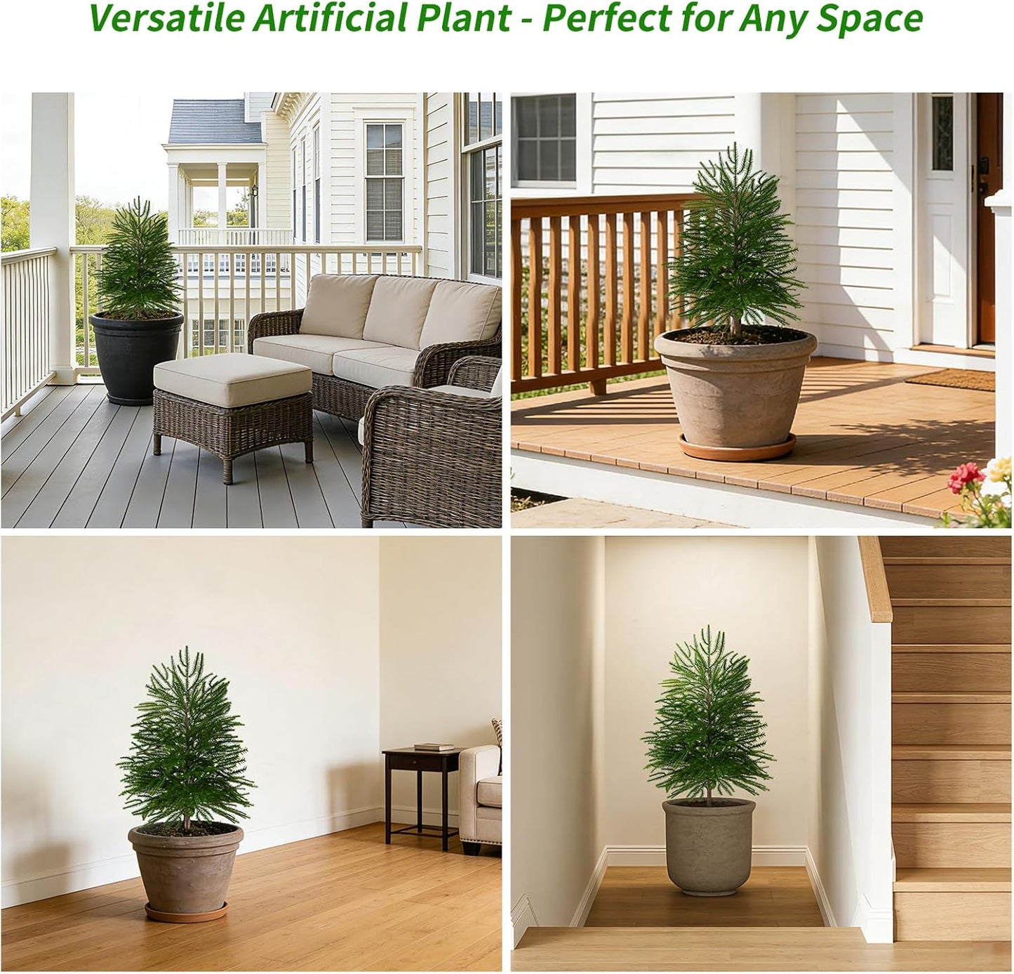 Grooy 2 Pack 3FT Artificial Norfolk Pine Tree with Pot - UV Protection Faux Tree Fake Plants with PE Branch for Indoor Outdoor Home Front Porch Christmas Decor