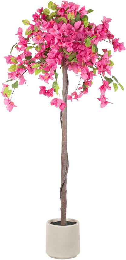 5FT Fake Bougainvillea Tree with Pink Blossoms – Lifelike Artificial Flowering Plant for Indoor Home Decor, Ideal for Entryway, Living Room, or Balcony