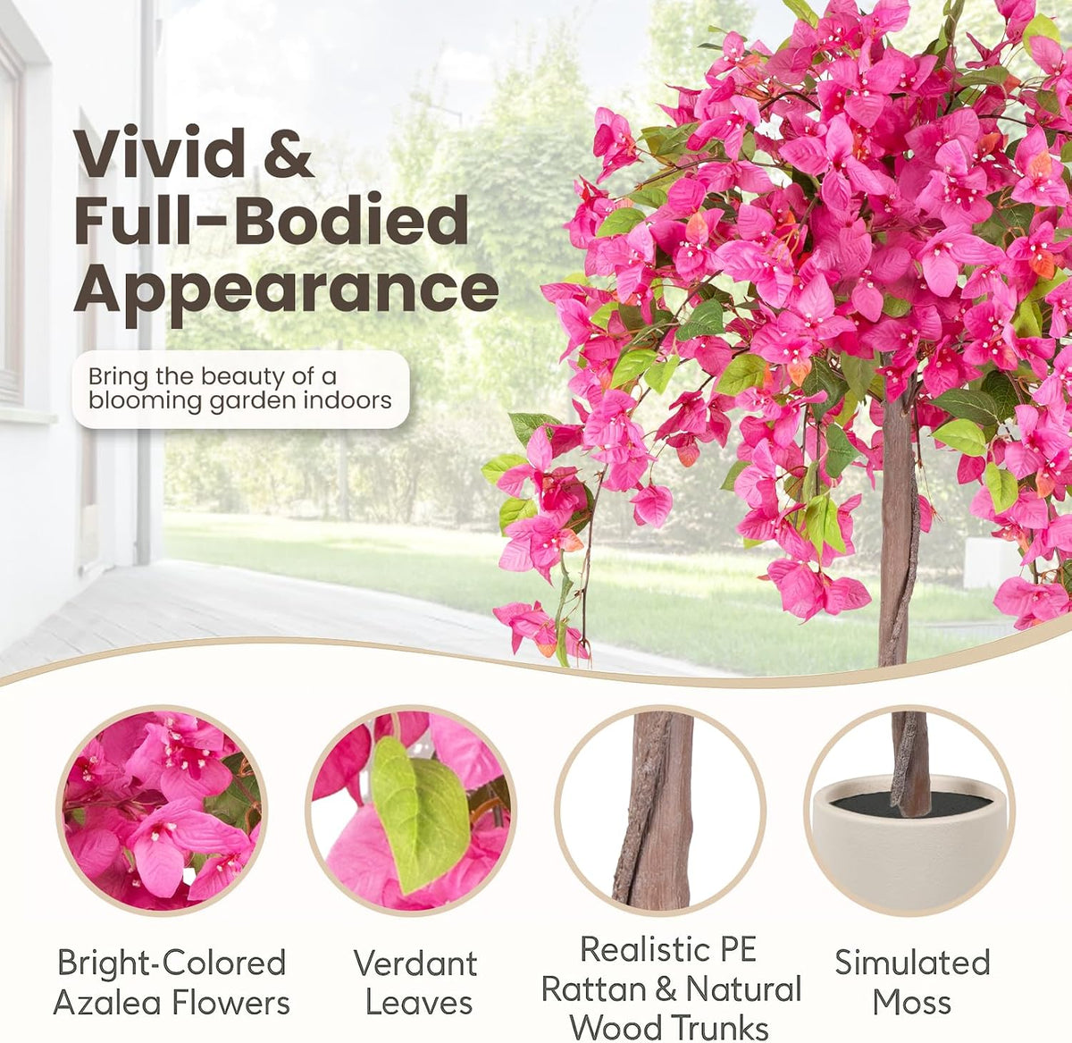 5FT Fake Bougainvillea Tree with Pink Blossoms – Lifelike Artificial Flowering Plant for Indoor Home Decor, Ideal for Entryway, Living Room, or Balcony
