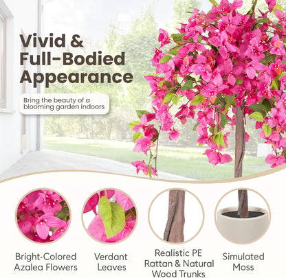 5FT Fake Bougainvillea Tree with Pink Blossoms – Lifelike Artificial Flowering Plant for Indoor Home Decor, Ideal for Entryway, Living Room, or Balcony