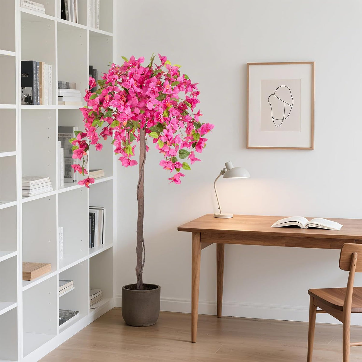 5FT Fake Bougainvillea Tree with Pink Blossoms – Lifelike Artificial Flowering Plant for Indoor Home Decor, Ideal for Entryway, Living Room, or Balcony