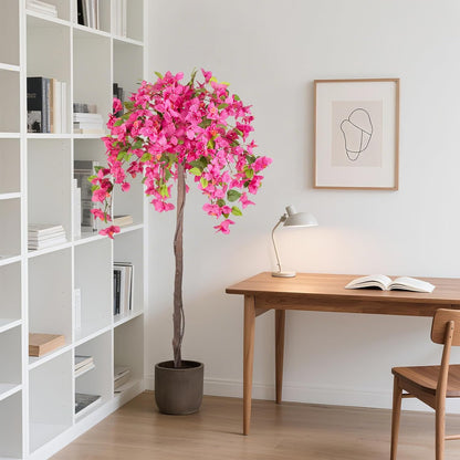 5FT Fake Bougainvillea Tree with Pink Blossoms – Lifelike Artificial Flowering Plant for Indoor Home Decor, Ideal for Entryway, Living Room, or Balcony