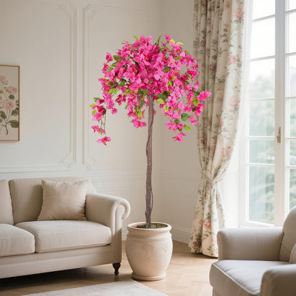 5FT Fake Bougainvillea Tree with Pink Blossoms – Lifelike Artificial Flowering Plant for Indoor Home Decor, Ideal for Entryway, Living Room, or Balcony