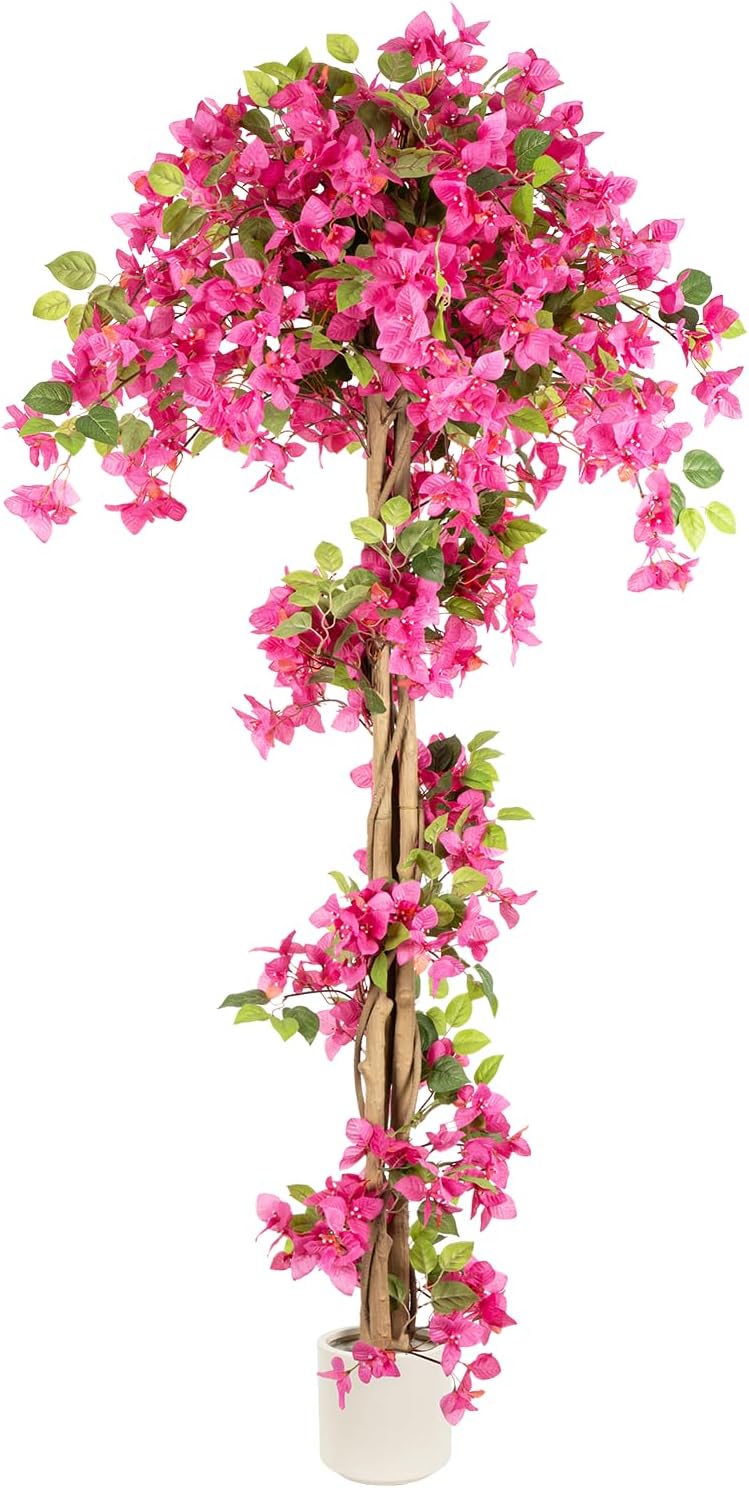 5FT Fake Bougainvillea Tree with Pink Blossoms – Lifelike Artificial Flowering Plant for Indoor Home Decor, Ideal for Entryway, Living Room, or Balcony