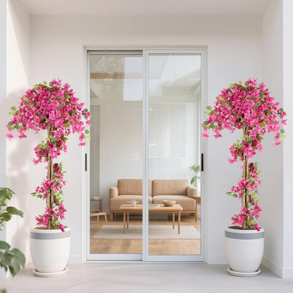 5FT Fake Bougainvillea Tree with Pink Blossoms – Lifelike Artificial Flowering Plant for Indoor Home Decor, Ideal for Entryway, Living Room, or Balcony
