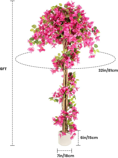 5FT Fake Bougainvillea Tree with Pink Blossoms – Lifelike Artificial Flowering Plant for Indoor Home Decor, Ideal for Entryway, Living Room, or Balcony