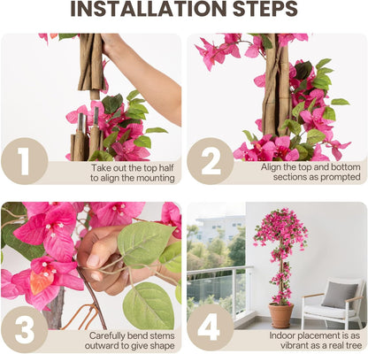 5FT Fake Bougainvillea Tree with Pink Blossoms – Lifelike Artificial Flowering Plant for Indoor Home Decor, Ideal for Entryway, Living Room, or Balcony