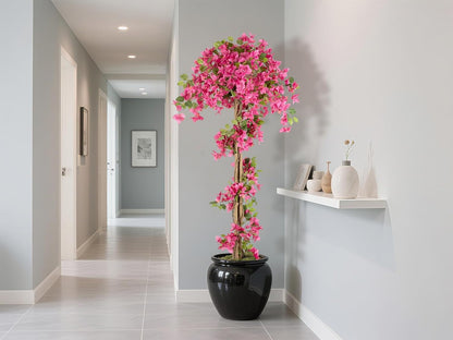 5FT Fake Bougainvillea Tree with Pink Blossoms – Lifelike Artificial Flowering Plant for Indoor Home Decor, Ideal for Entryway, Living Room, or Balcony