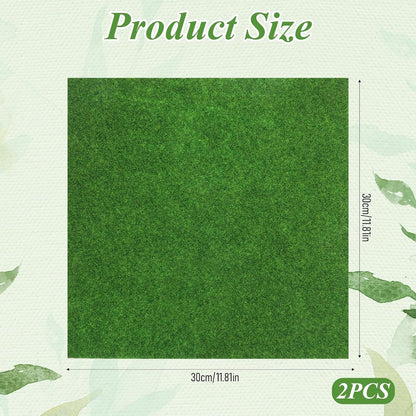 2 Pcs 12x12 Inches Fake Grass for Crafts Artificial Grass Mat Grasses Squares Placemats Artificial Grasses Turf Patch Tiles DIY Mini Garden Decor for Tabletop Decorations DIY Decoration(Green)