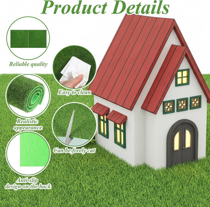 2 Pcs 12x12 Inches Fake Grass for Crafts Artificial Grass Mat Grasses Squares Placemats Artificial Grasses Turf Patch Tiles DIY Mini Garden Decor for Tabletop Decorations DIY Decoration(Green)