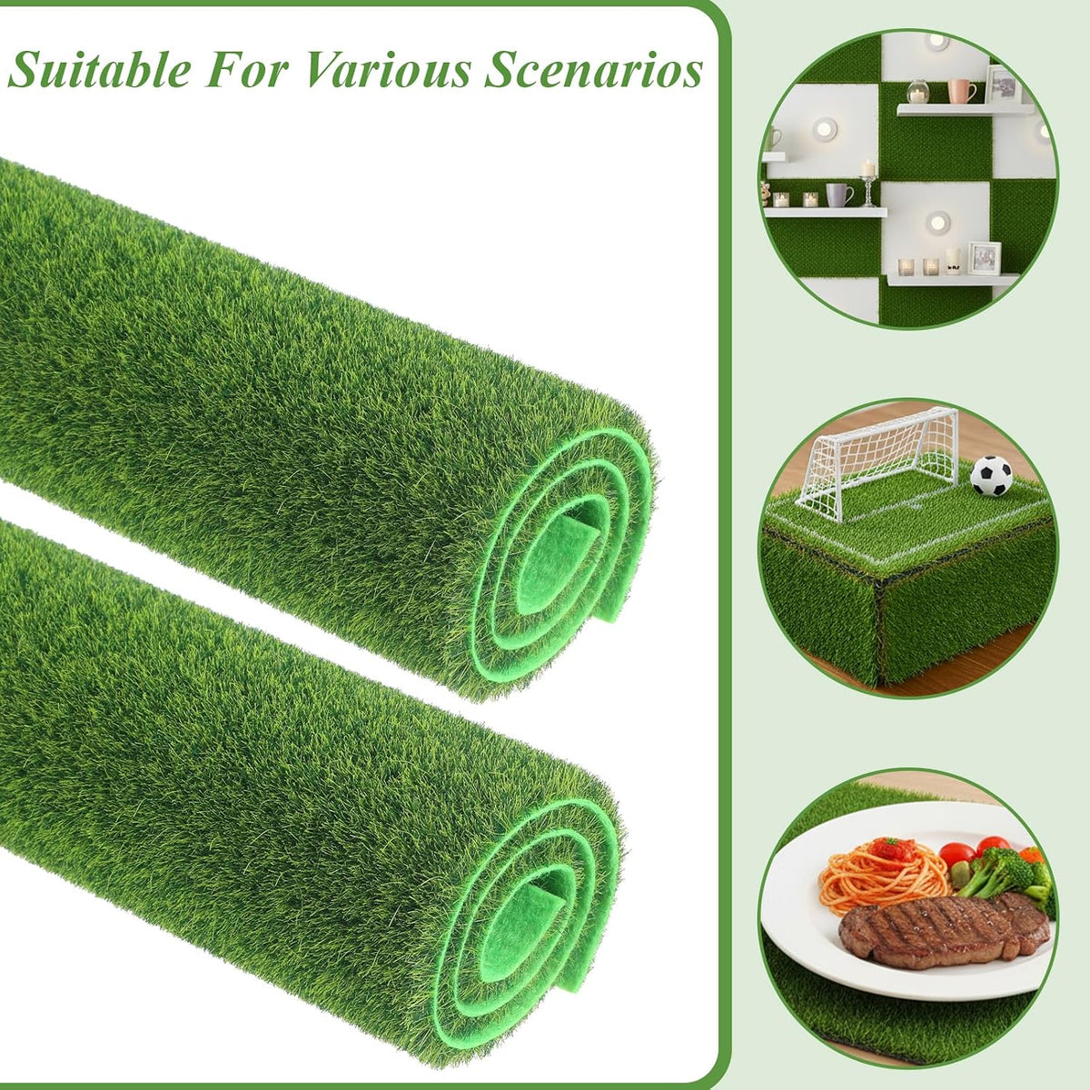 2 Pcs 12x12 Inches Fake Grass for Crafts Artificial Grass Mat Grasses Squares Placemats Artificial Grasses Turf Patch Tiles DIY Mini Garden Decor for Tabletop Decorations DIY Decoration(Green)