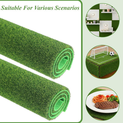 2 Pcs 12x12 Inches Fake Grass for Crafts Artificial Grass Mat Grasses Squares Placemats Artificial Grasses Turf Patch Tiles DIY Mini Garden Decor for Tabletop Decorations DIY Decoration(Green)