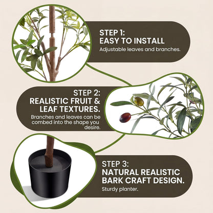 4FT Olive Trees Artificial Indoor,Fake Olive Tree with Natural Wood Trunk and Olive Branches and Lifelike Fruits,Faux Olive Tree for Home Office House Living Room Decor.