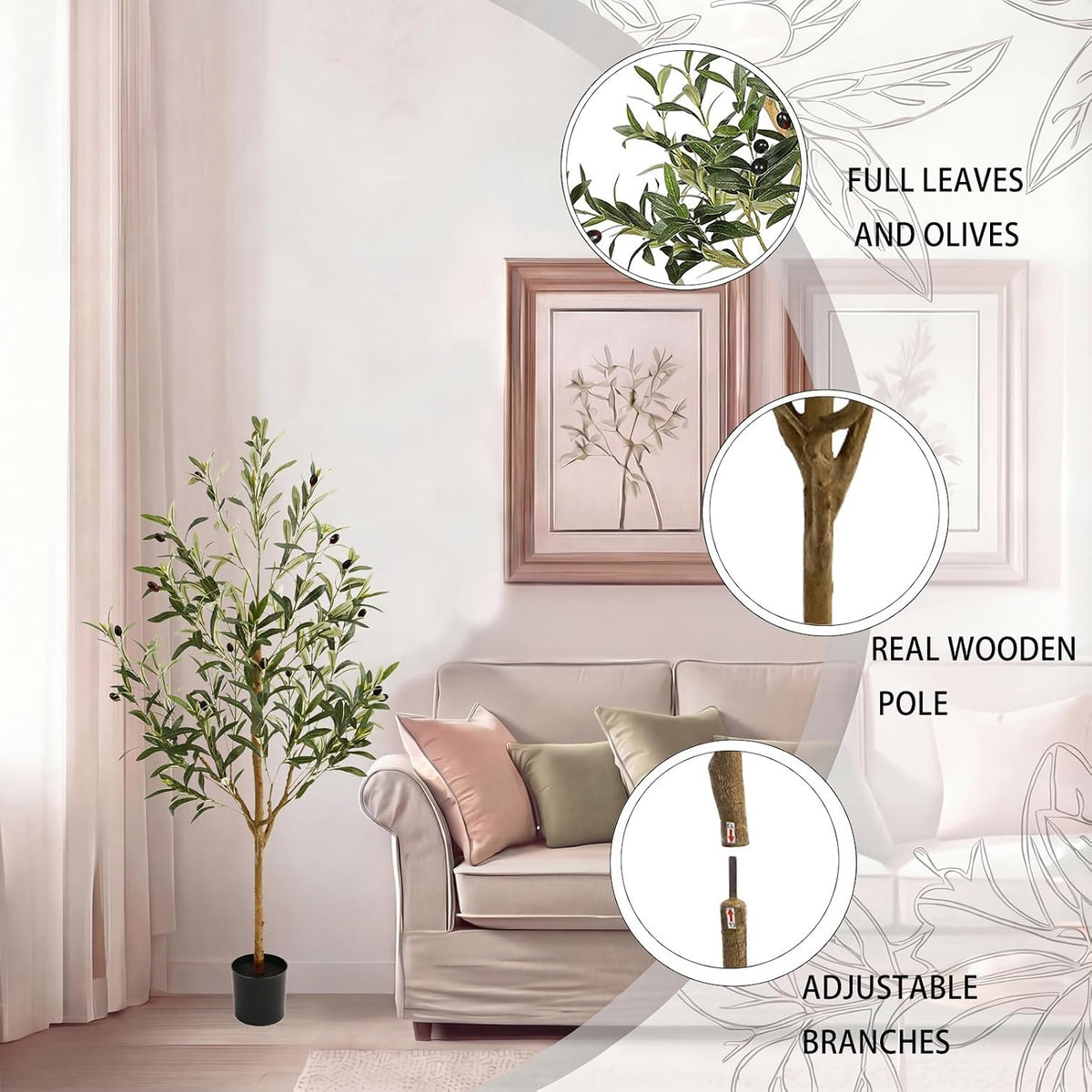 4FT Olive Trees Artificial Indoor,Fake Olive Tree with Natural Wood Trunk and Olive Branches and Lifelike Fruits,Faux Olive Tree for Home Office House Living Room Decor.