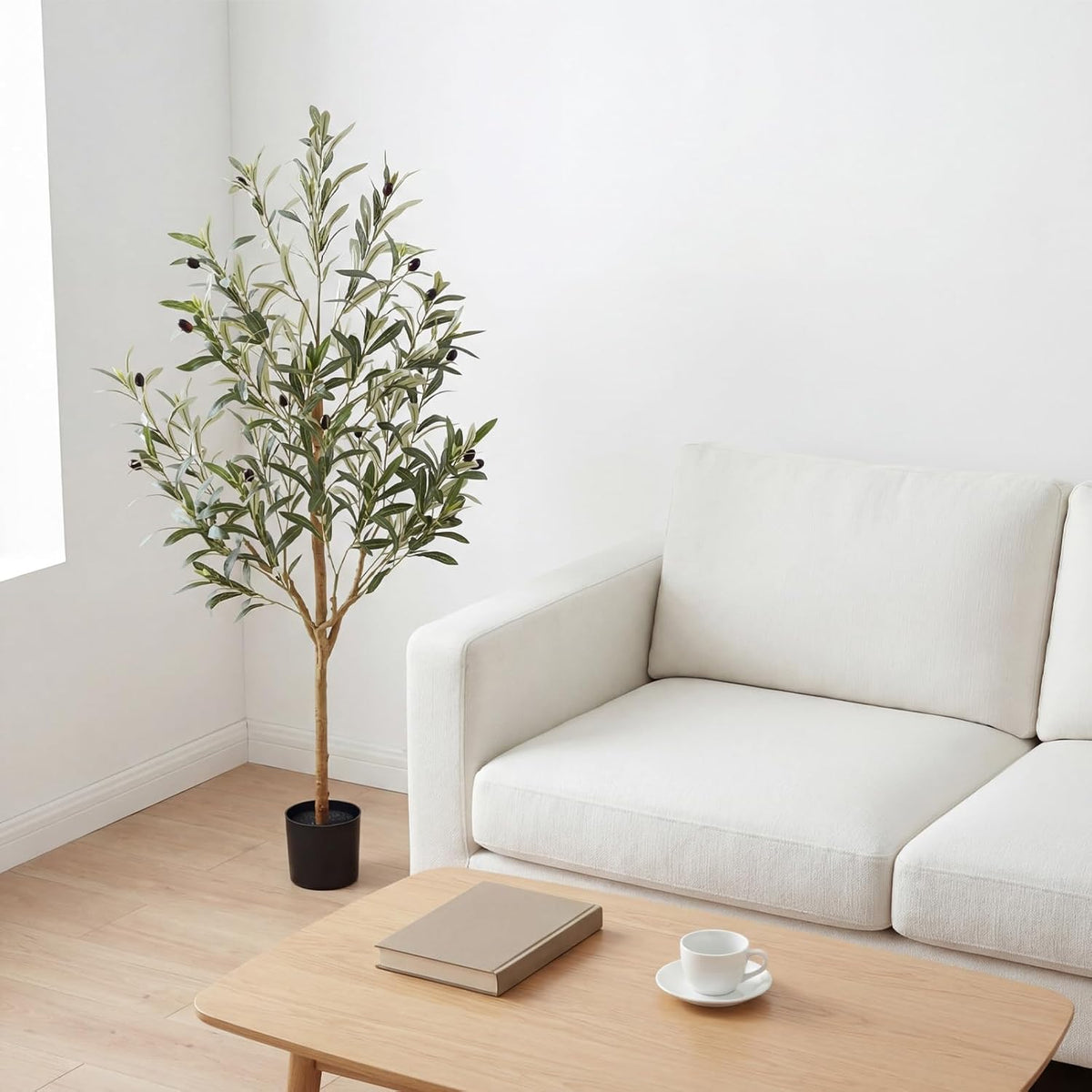 4FT Olive Trees Artificial Indoor,Fake Olive Tree with Natural Wood Trunk and Olive Branches and Lifelike Fruits,Faux Olive Tree for Home Office House Living Room Decor.