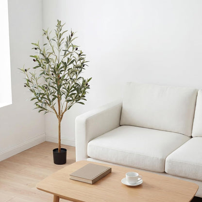 4FT Olive Trees Artificial Indoor,Fake Olive Tree with Natural Wood Trunk and Olive Branches and Lifelike Fruits,Faux Olive Tree for Home Office House Living Room Decor.