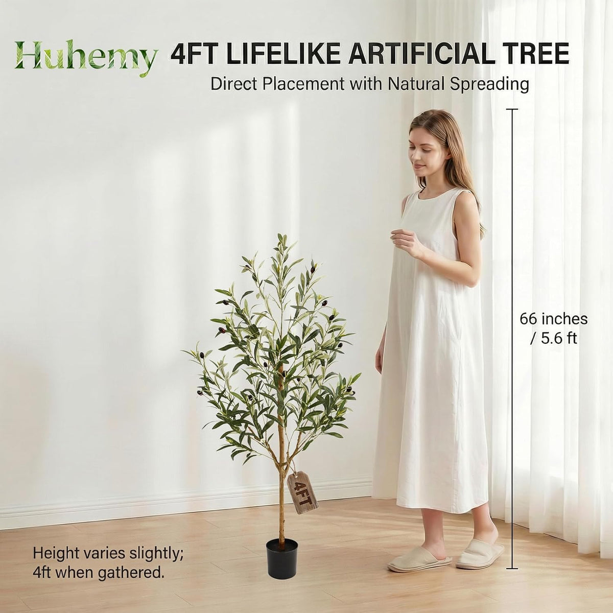 4FT Olive Trees Artificial Indoor,Fake Olive Tree with Natural Wood Trunk and Olive Branches and Lifelike Fruits,Faux Olive Tree for Home Office House Living Room Decor.