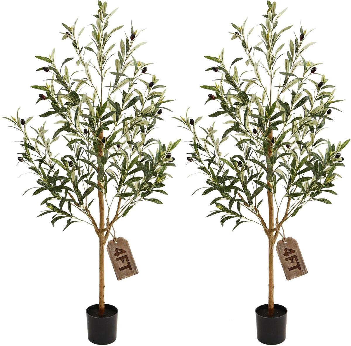 4FT Olive Trees Artificial Indoor,Fake Olive Tree with Natural Wood Trunk and Olive Branches and Lifelike Fruits,Faux Olive Tree for Home Office House Living Room Decor.