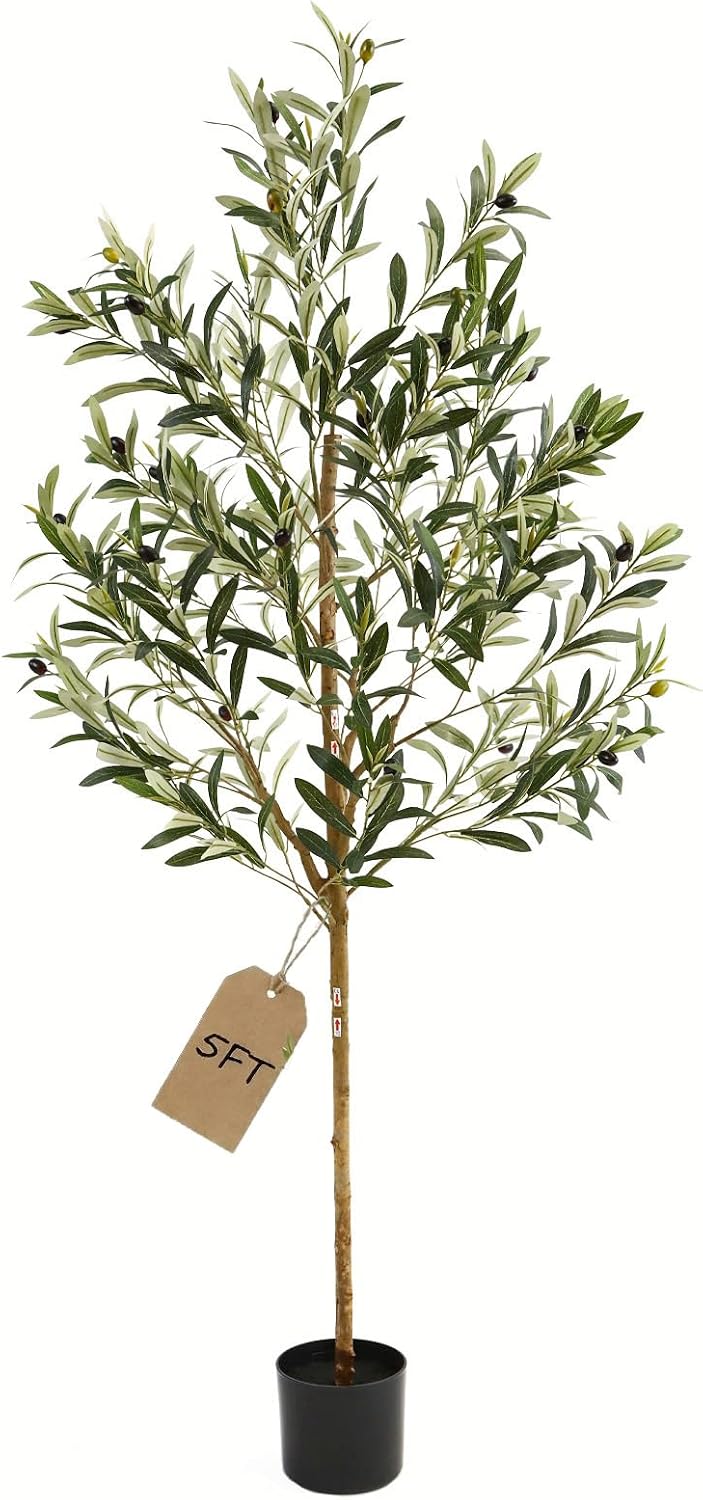 4FT Olive Trees Artificial Indoor,Fake Olive Tree with Natural Wood Trunk and Olive Branches and Lifelike Fruits,Faux Olive Tree for Home Office House Living Room Decor.