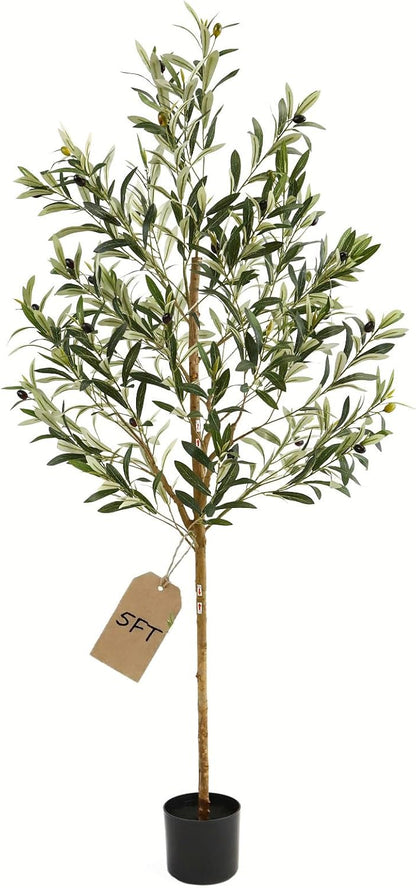 4FT Olive Trees Artificial Indoor,Fake Olive Tree with Natural Wood Trunk and Olive Branches and Lifelike Fruits,Faux Olive Tree for Home Office House Living Room Decor.