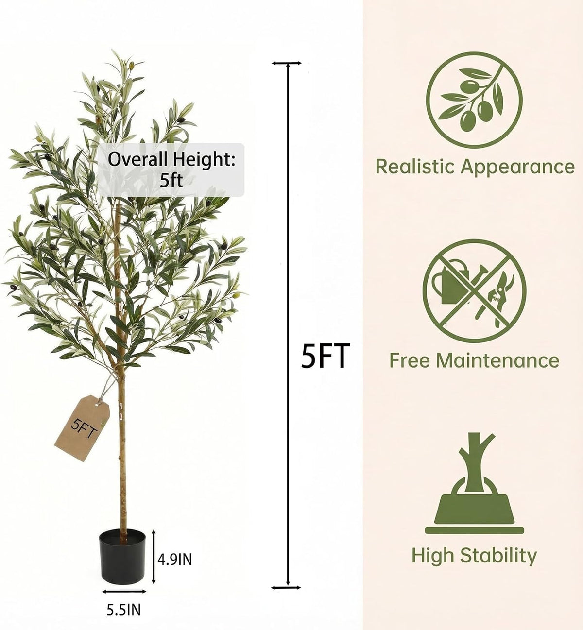 4FT Olive Trees Artificial Indoor,Fake Olive Tree with Natural Wood Trunk and Olive Branches and Lifelike Fruits,Faux Olive Tree for Home Office House Living Room Decor.