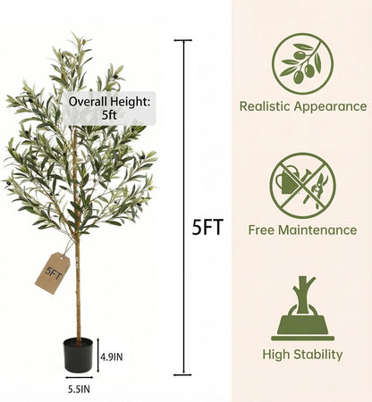 4FT Olive Trees Artificial Indoor,Fake Olive Tree with Natural Wood Trunk and Olive Branches and Lifelike Fruits,Faux Olive Tree for Home Office House Living Room Decor.
