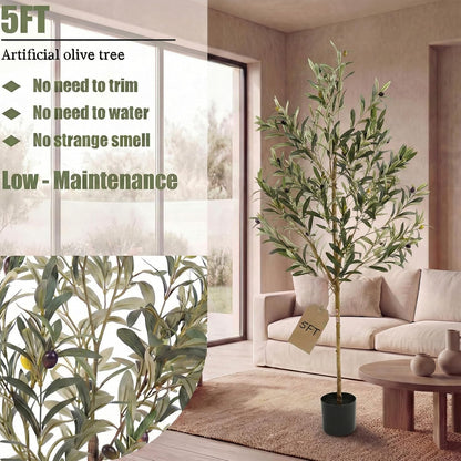 4FT Olive Trees Artificial Indoor,Fake Olive Tree with Natural Wood Trunk and Olive Branches and Lifelike Fruits,Faux Olive Tree for Home Office House Living Room Decor.