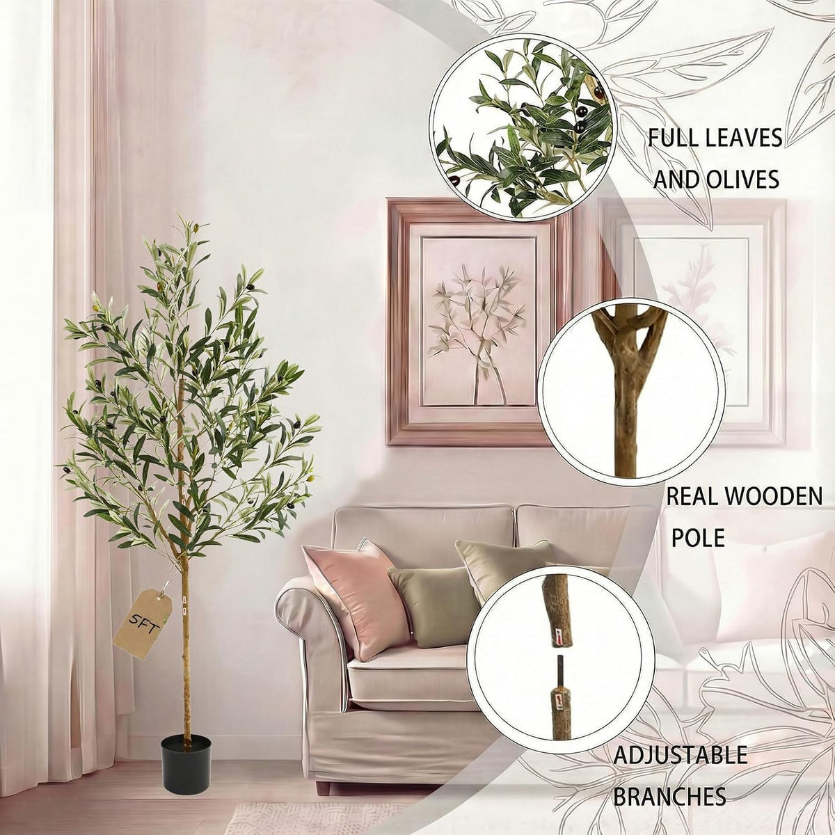 4FT Olive Trees Artificial Indoor,Fake Olive Tree with Natural Wood Trunk and Olive Branches and Lifelike Fruits,Faux Olive Tree for Home Office House Living Room Decor.