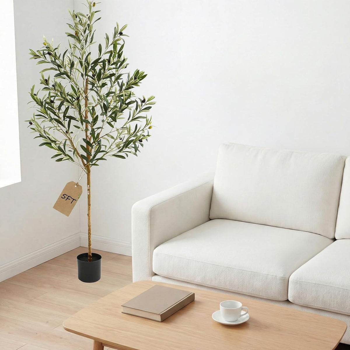 4FT Olive Trees Artificial Indoor,Fake Olive Tree with Natural Wood Trunk and Olive Branches and Lifelike Fruits,Faux Olive Tree for Home Office House Living Room Decor.