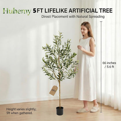 4FT Olive Trees Artificial Indoor,Fake Olive Tree with Natural Wood Trunk and Olive Branches and Lifelike Fruits,Faux Olive Tree for Home Office House Living Room Decor.