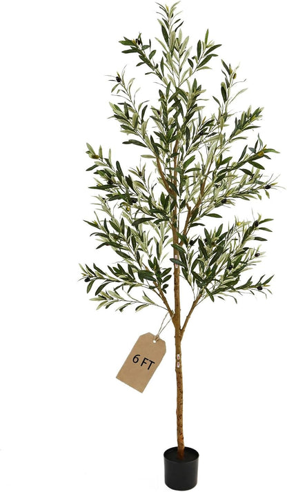 4FT Olive Trees Artificial Indoor,Fake Olive Tree with Natural Wood Trunk and Olive Branches and Lifelike Fruits,Faux Olive Tree for Home Office House Living Room Decor.