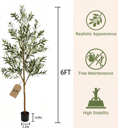 4FT Olive Trees Artificial Indoor,Fake Olive Tree with Natural Wood Trunk and Olive Branches and Lifelike Fruits,Faux Olive Tree for Home Office House Living Room Decor.