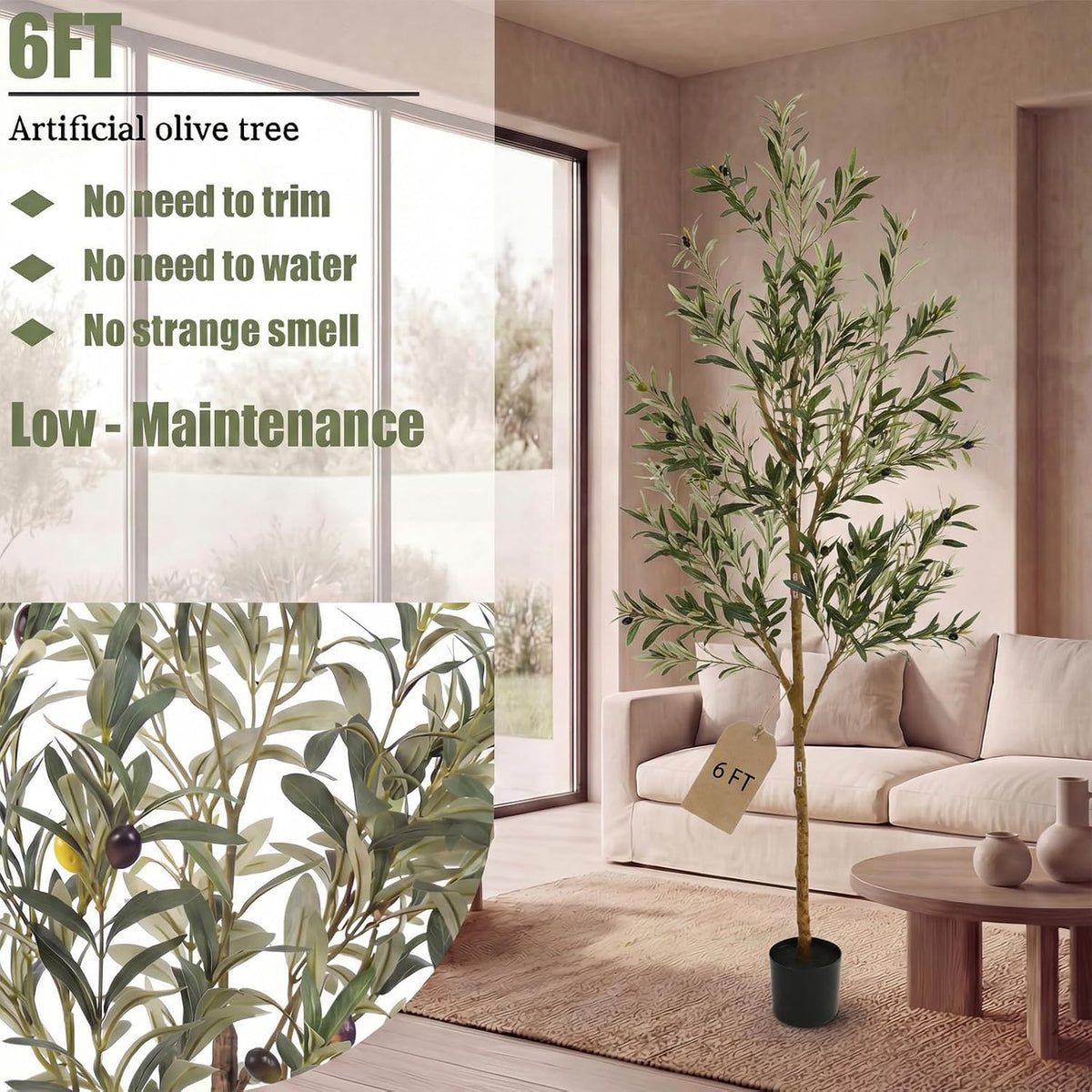 4FT Olive Trees Artificial Indoor,Fake Olive Tree with Natural Wood Trunk and Olive Branches and Lifelike Fruits,Faux Olive Tree for Home Office House Living Room Decor.