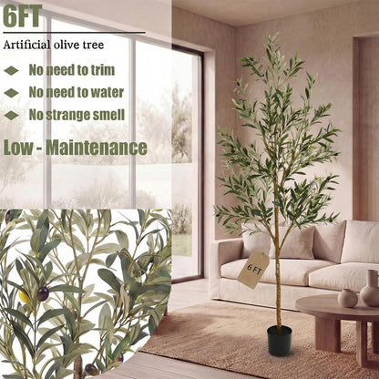 4FT Olive Trees Artificial Indoor,Fake Olive Tree with Natural Wood Trunk and Olive Branches and Lifelike Fruits,Faux Olive Tree for Home Office House Living Room Decor.