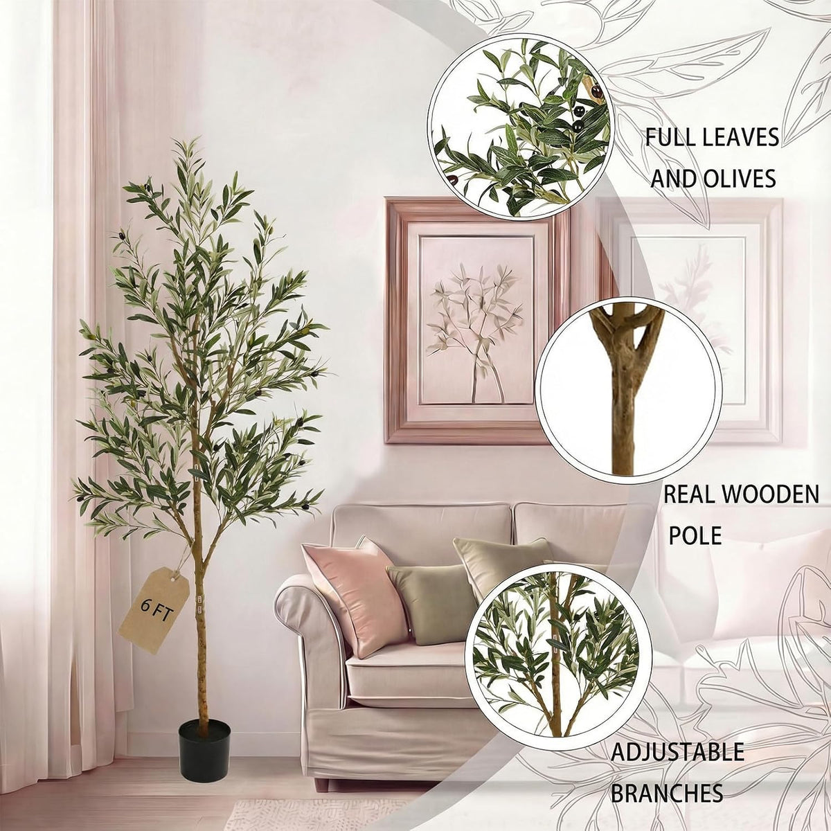 4FT Olive Trees Artificial Indoor,Fake Olive Tree with Natural Wood Trunk and Olive Branches and Lifelike Fruits,Faux Olive Tree for Home Office House Living Room Decor.