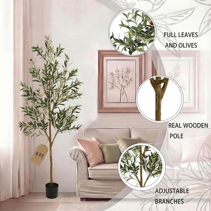 4FT Olive Trees Artificial Indoor,Fake Olive Tree with Natural Wood Trunk and Olive Branches and Lifelike Fruits,Faux Olive Tree for Home Office House Living Room Decor.