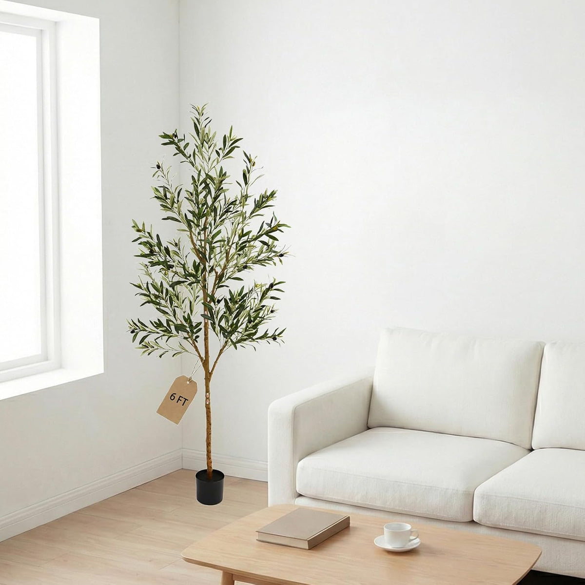 4FT Olive Trees Artificial Indoor,Fake Olive Tree with Natural Wood Trunk and Olive Branches and Lifelike Fruits,Faux Olive Tree for Home Office House Living Room Decor.