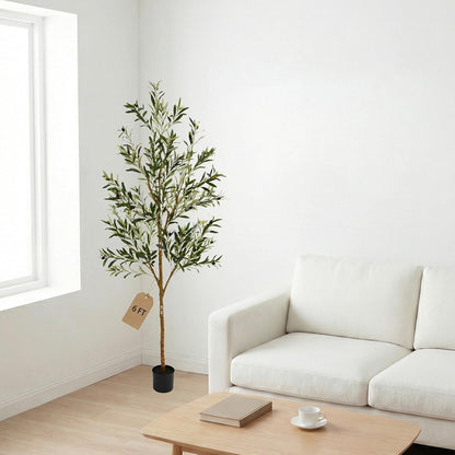 4FT Olive Trees Artificial Indoor,Fake Olive Tree with Natural Wood Trunk and Olive Branches and Lifelike Fruits,Faux Olive Tree for Home Office House Living Room Decor.