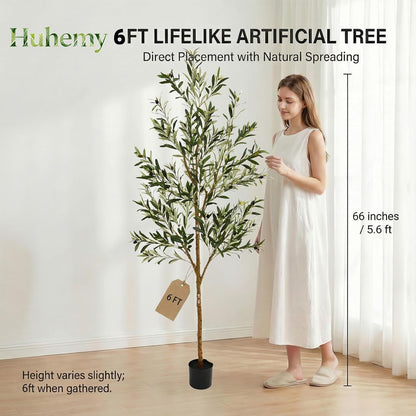 4FT Olive Trees Artificial Indoor,Fake Olive Tree with Natural Wood Trunk and Olive Branches and Lifelike Fruits,Faux Olive Tree for Home Office House Living Room Decor.