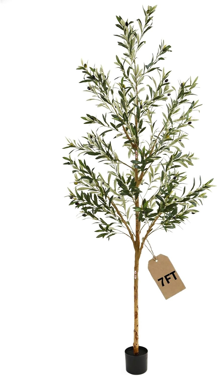4FT Olive Trees Artificial Indoor,Fake Olive Tree with Natural Wood Trunk and Olive Branches and Lifelike Fruits,Faux Olive Tree for Home Office House Living Room Decor.