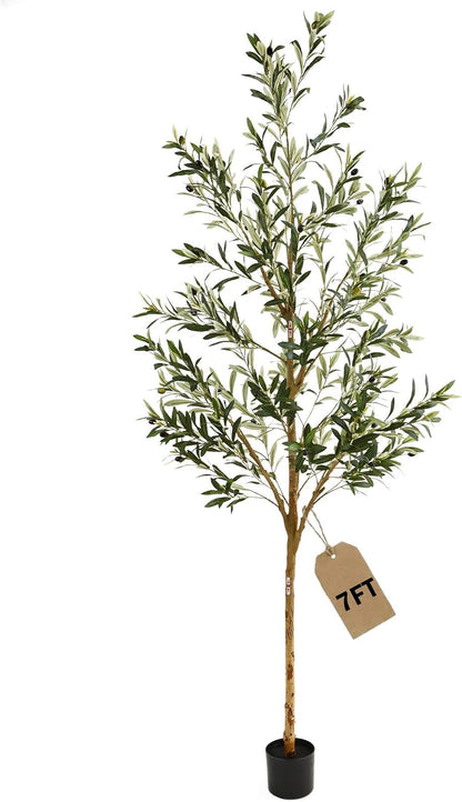 4FT Olive Trees Artificial Indoor,Fake Olive Tree with Natural Wood Trunk and Olive Branches and Lifelike Fruits,Faux Olive Tree for Home Office House Living Room Decor.