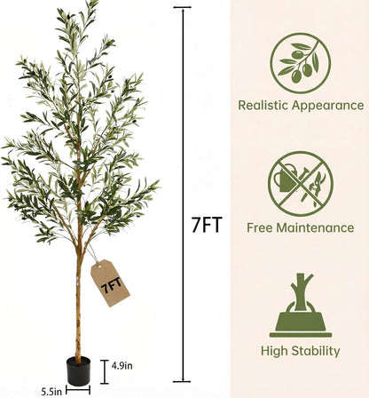 4FT Olive Trees Artificial Indoor,Fake Olive Tree with Natural Wood Trunk and Olive Branches and Lifelike Fruits,Faux Olive Tree for Home Office House Living Room Decor.