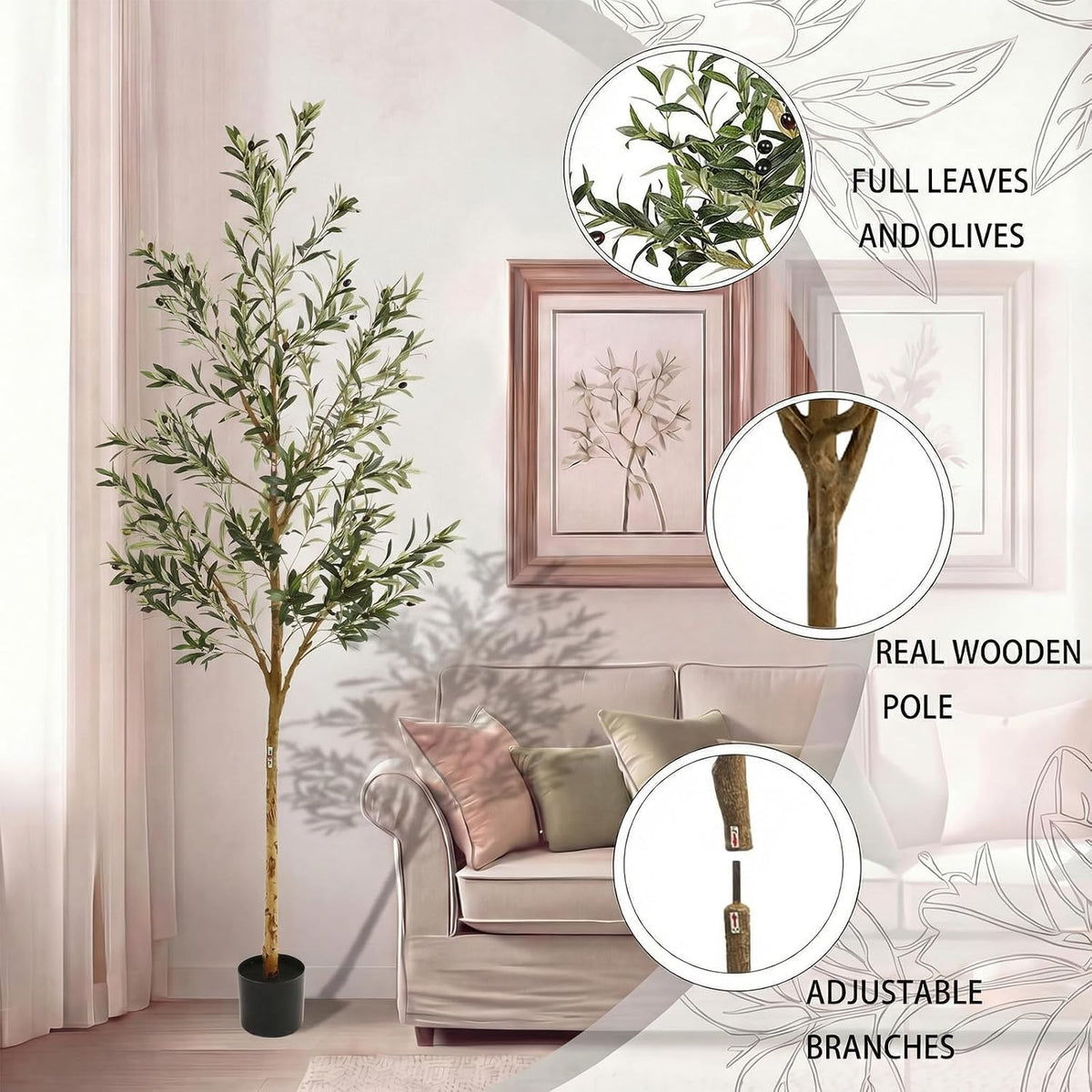 4FT Olive Trees Artificial Indoor,Fake Olive Tree with Natural Wood Trunk and Olive Branches and Lifelike Fruits,Faux Olive Tree for Home Office House Living Room Decor.