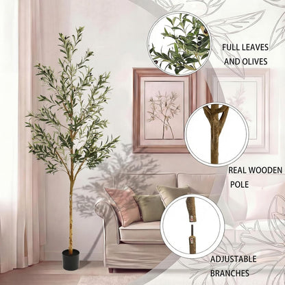 4FT Olive Trees Artificial Indoor,Fake Olive Tree with Natural Wood Trunk and Olive Branches and Lifelike Fruits,Faux Olive Tree for Home Office House Living Room Decor.
