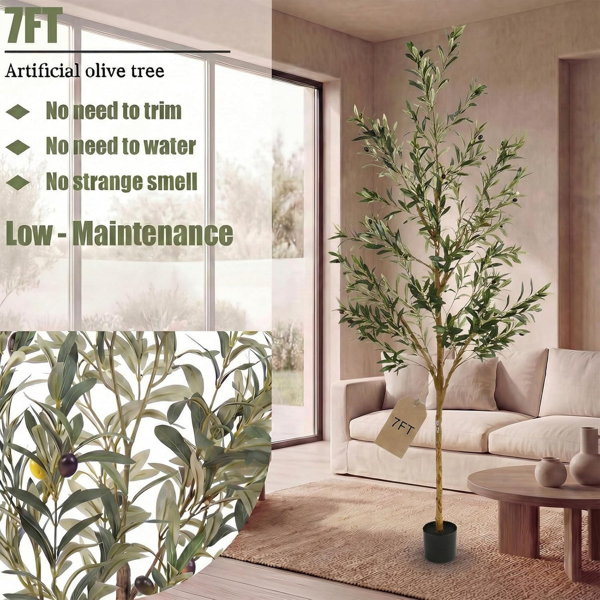 4FT Olive Trees Artificial Indoor,Fake Olive Tree with Natural Wood Trunk and Olive Branches and Lifelike Fruits,Faux Olive Tree for Home Office House Living Room Decor.