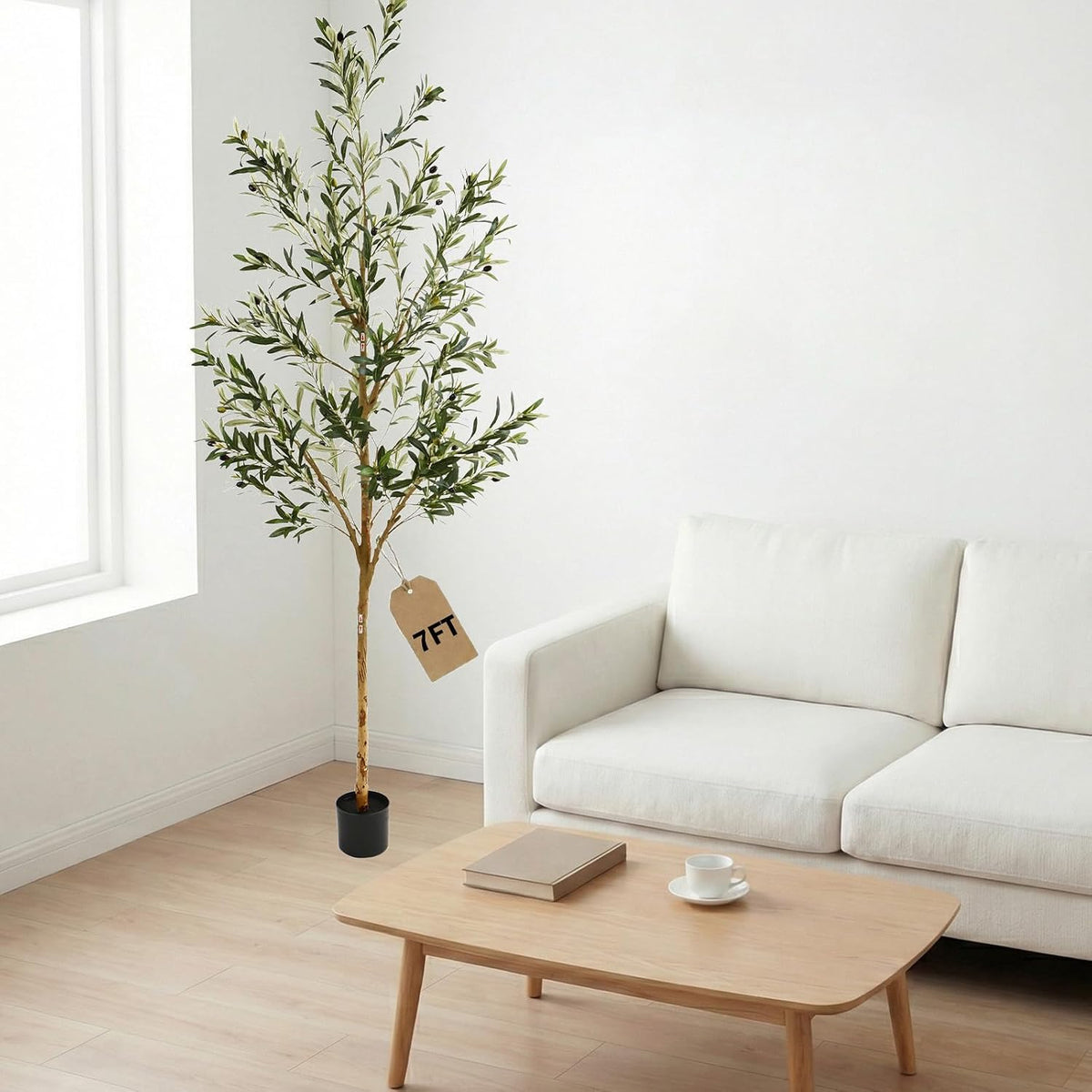 4FT Olive Trees Artificial Indoor,Fake Olive Tree with Natural Wood Trunk and Olive Branches and Lifelike Fruits,Faux Olive Tree for Home Office House Living Room Decor.