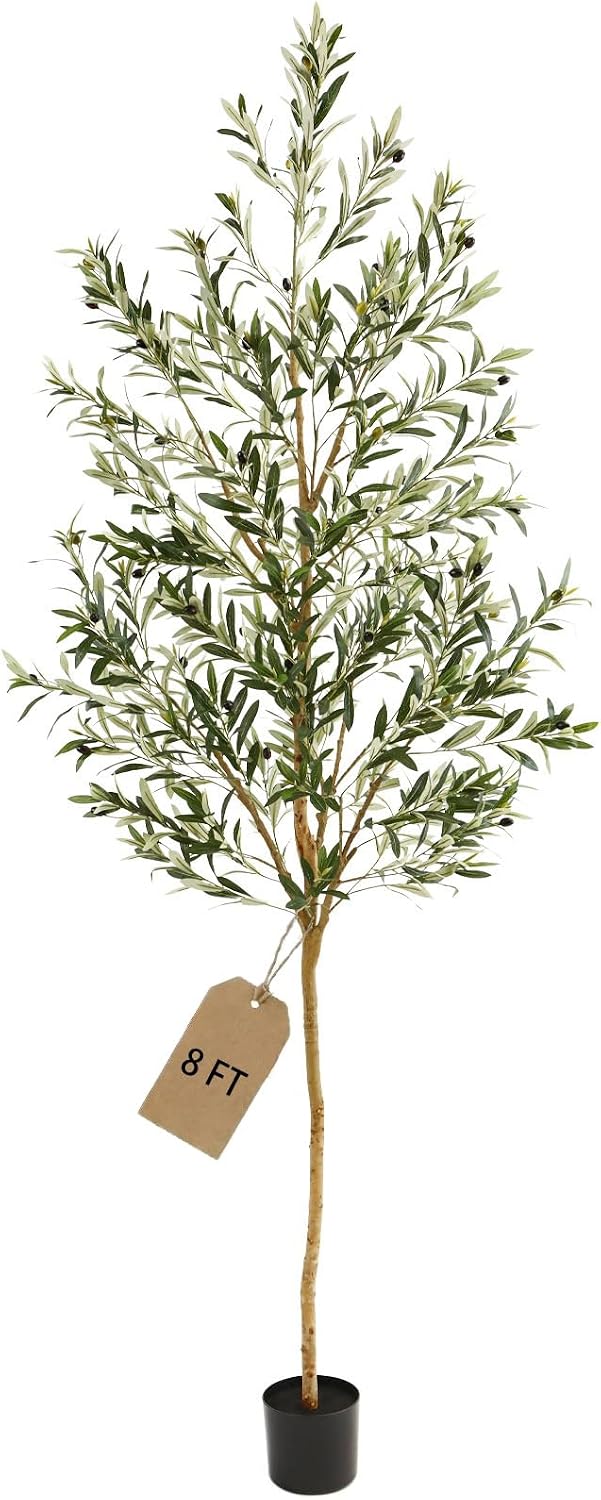 4FT Olive Trees Artificial Indoor,Fake Olive Tree with Natural Wood Trunk and Olive Branches and Lifelike Fruits,Faux Olive Tree for Home Office House Living Room Decor.
