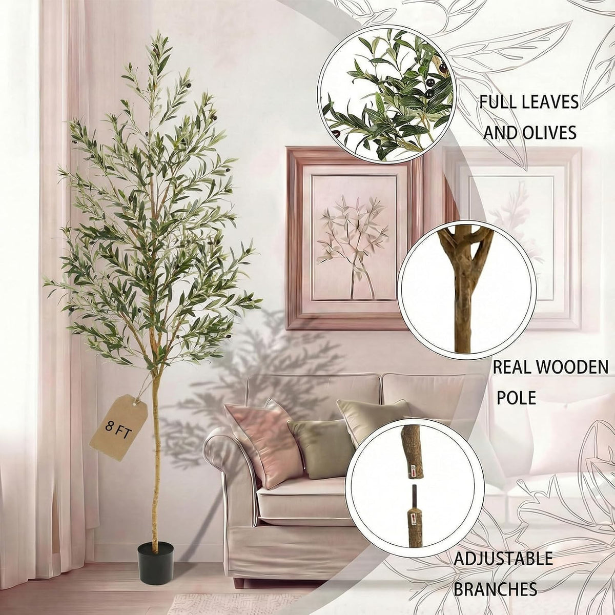 4FT Olive Trees Artificial Indoor,Fake Olive Tree with Natural Wood Trunk and Olive Branches and Lifelike Fruits,Faux Olive Tree for Home Office House Living Room Decor.